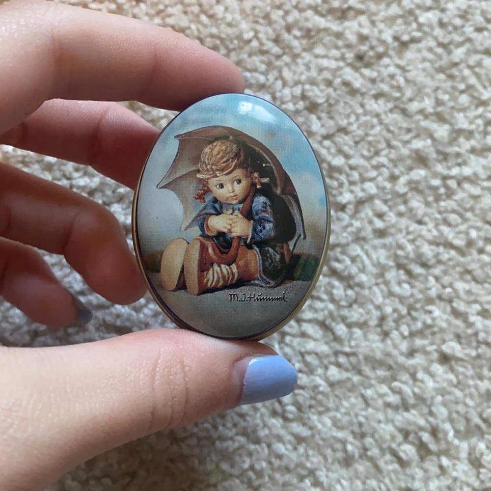 Donating soon! M.J Hummel Rare Umbrella Kid Small Tin Metal Container
